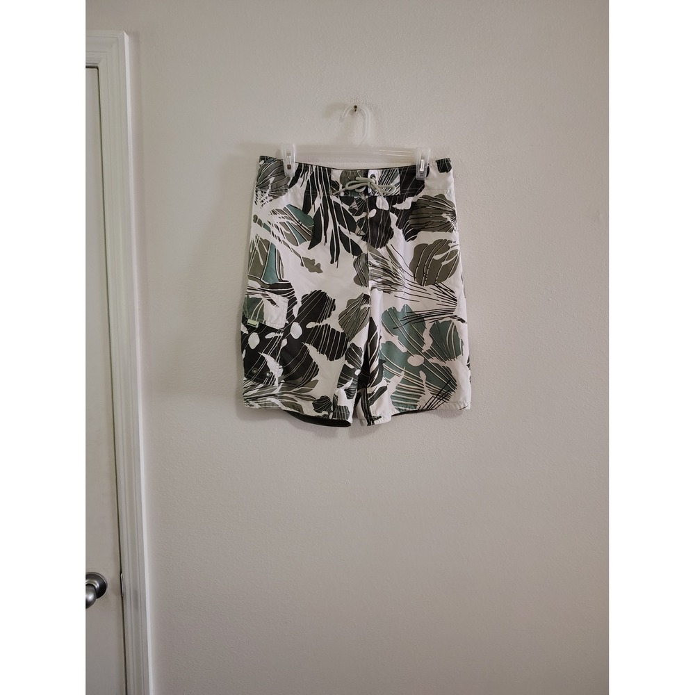 Mossimo Supply Co Mens 32 Board Shorts Green White Tropical Floral Swim Trunks